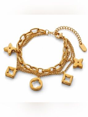 Gold-Tone Clover Charm Layered Chain Bracelet NWT
